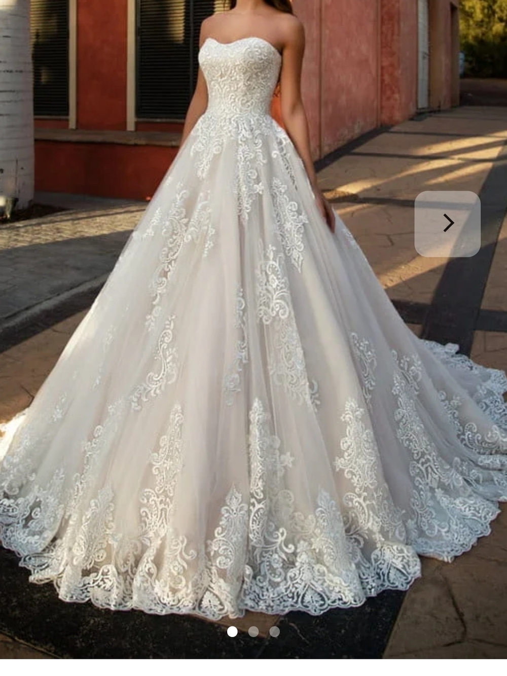 Strapless Lace Appliqué Ball Gown Wedding Dress - Ivory